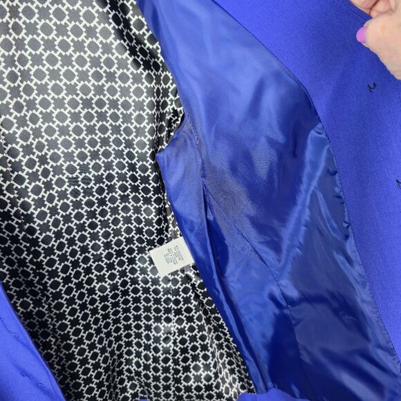 Kasper Cobalt Blue Collarless Blazer Jacket 10 Tailored Stretch Statement Classy - Picture 8 of 11